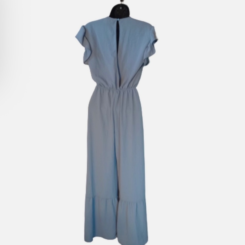 Monteau Los Angeles, light blue flutter sleeve jumpsuit, size L